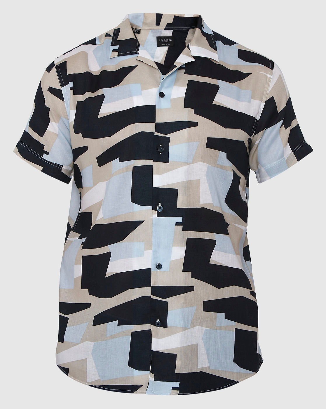 Blue Abstract Print Short Sleeves Shirt