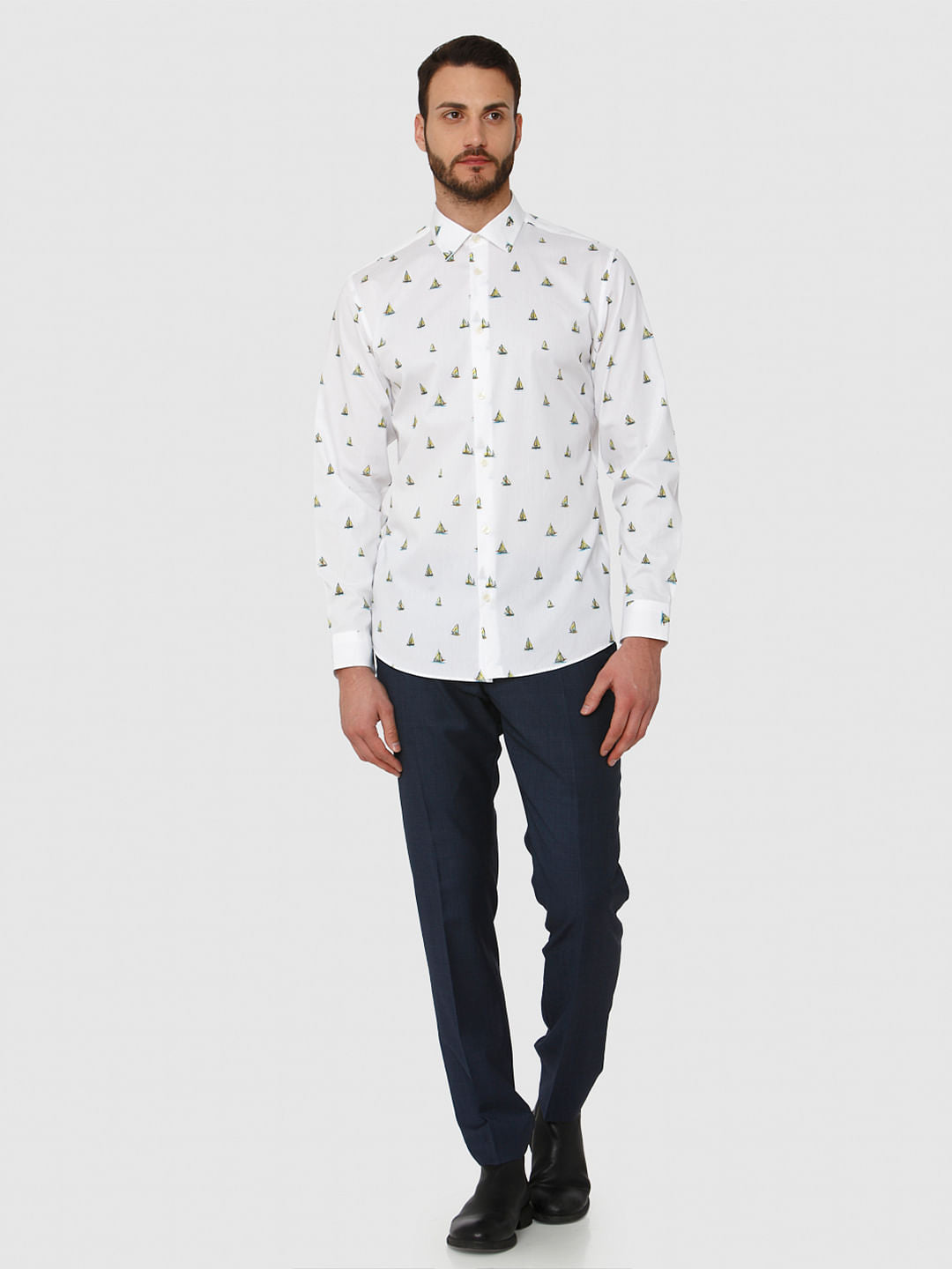 White All Over Print Full Sleeves Shirt