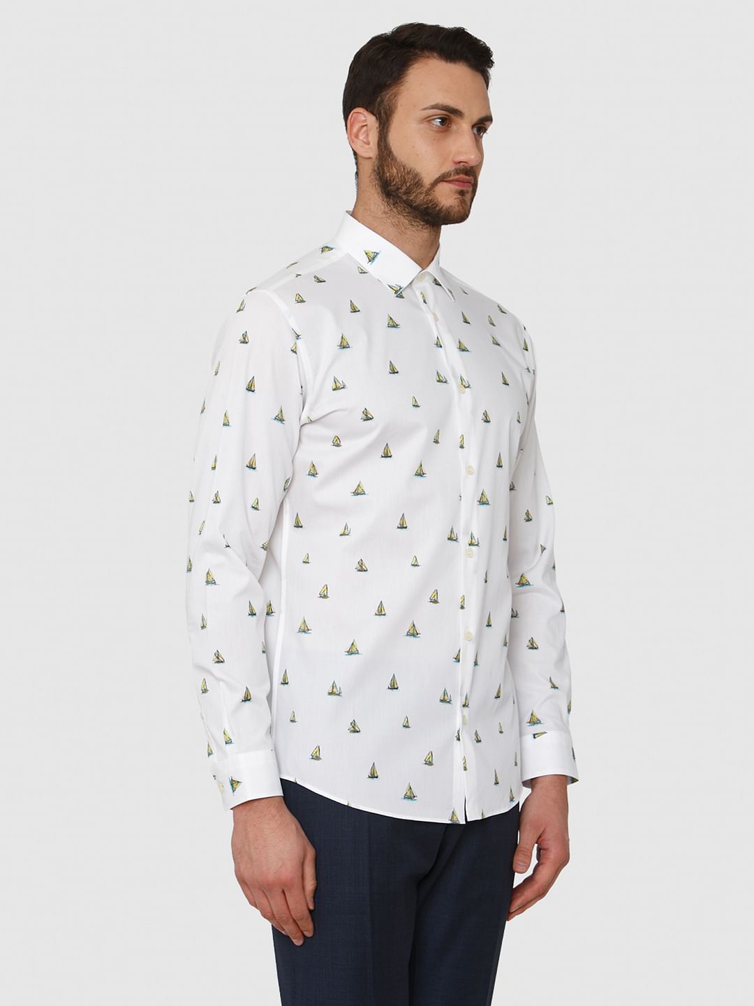 White All Over Print Full Sleeves Shirt