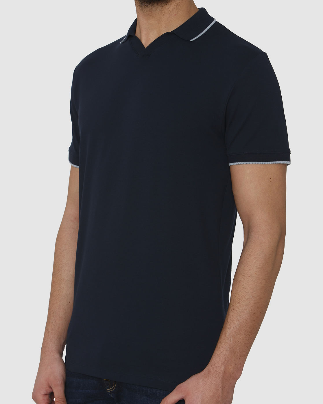 Blue Contrast Tipping Polo Neck T-Shirt