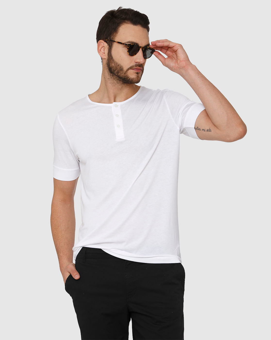 White Henley Neck T-Shirt