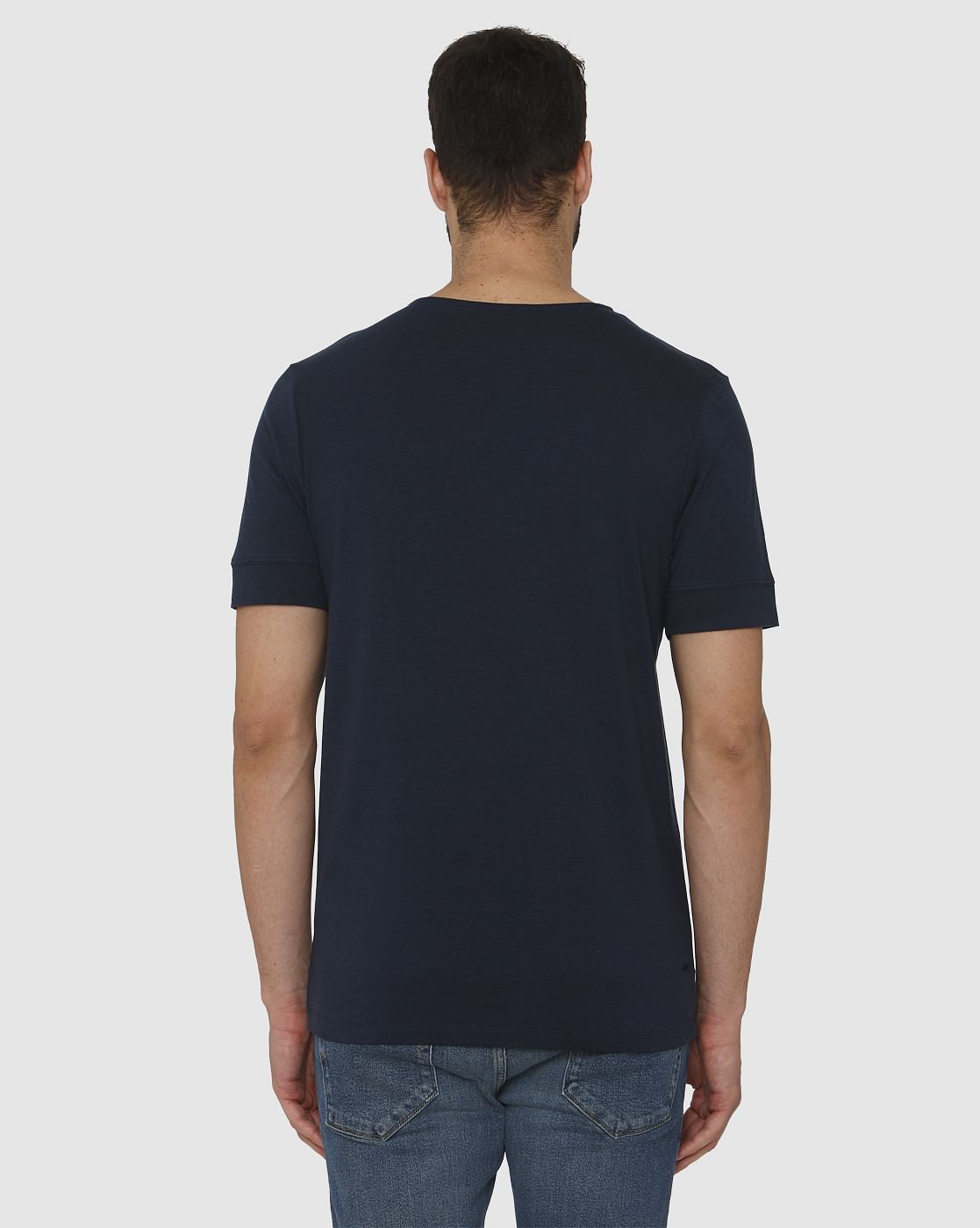 Navy Blue Henley Neck T-Shirt