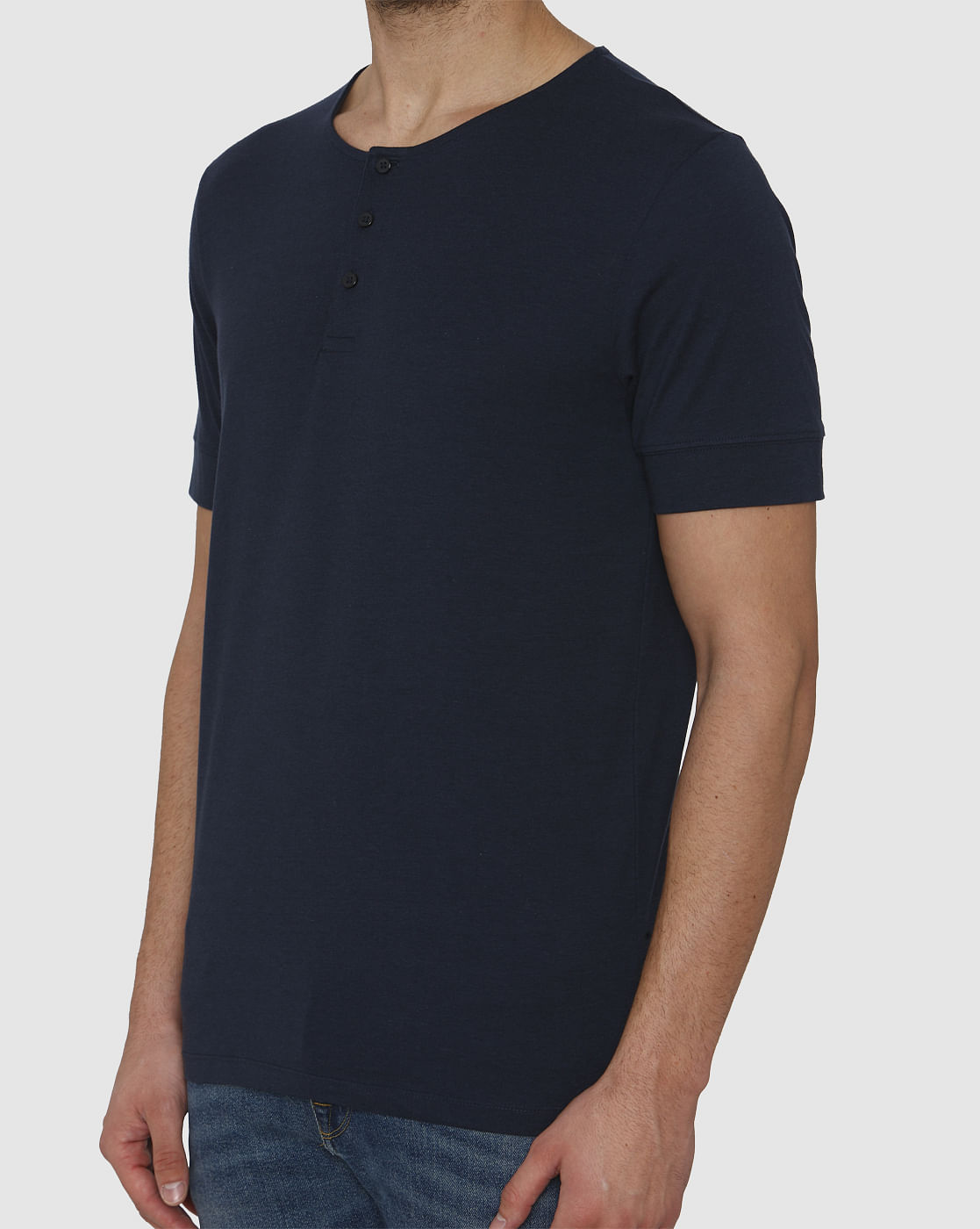 Navy Blue Henley Neck T-Shirt
