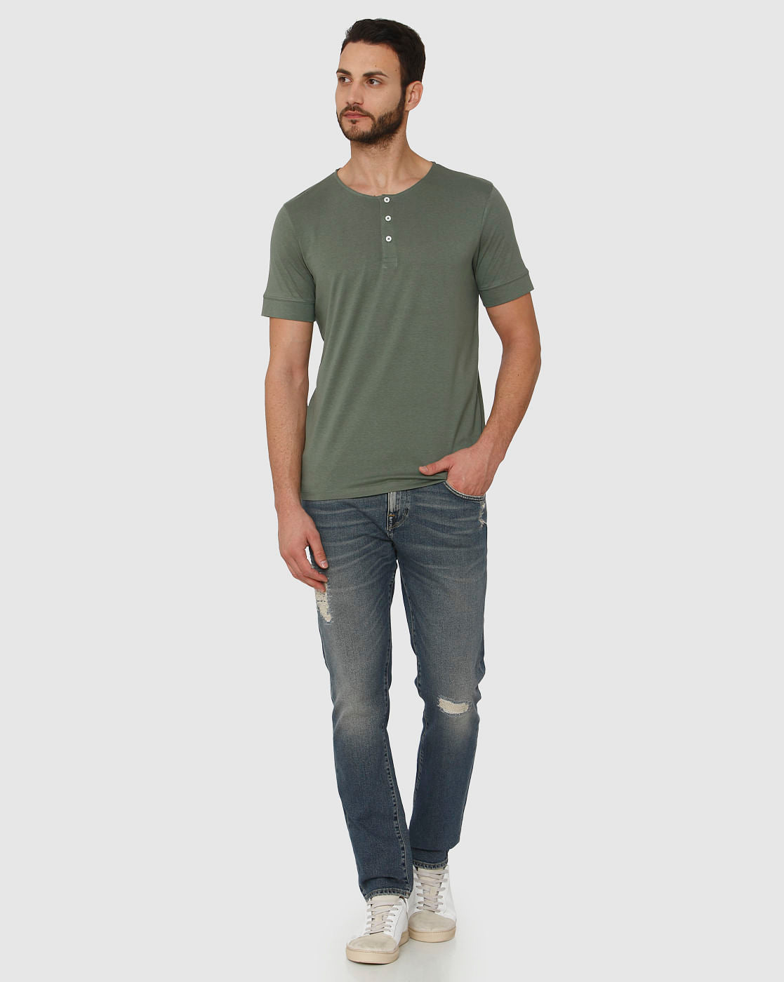 Green Henley Neck T-Shirt