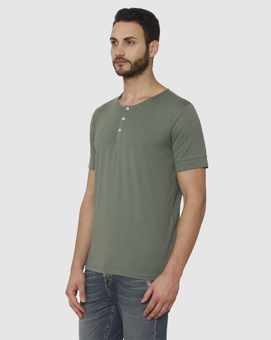 Green Henley Neck T-Shirt