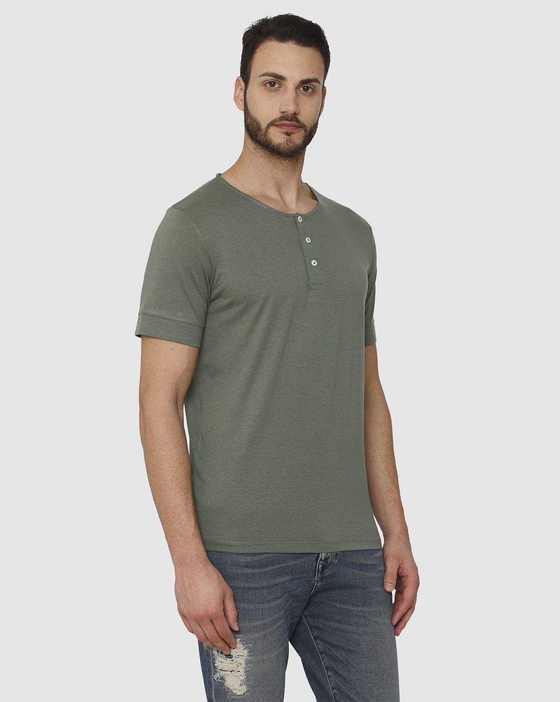 Green Henley Neck T-Shirt