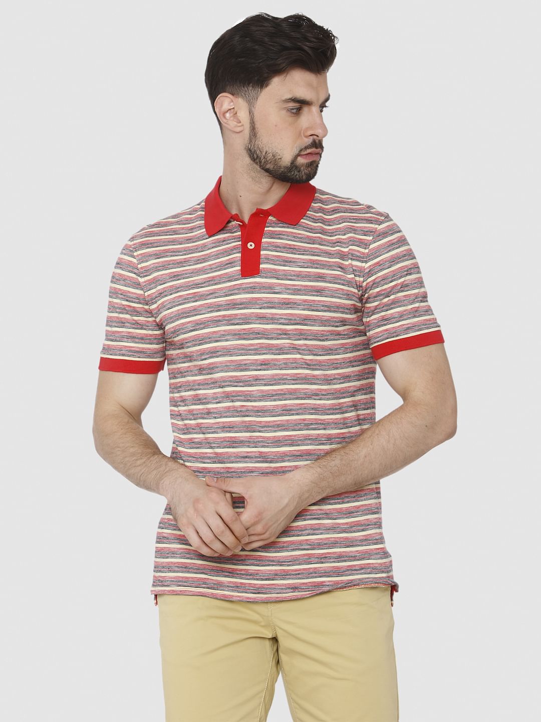 Red Striped Polo Neck T-Shirt