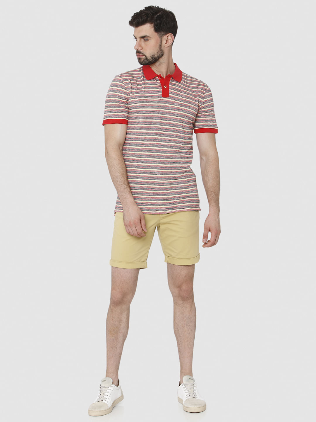 Red Striped Polo Neck T-Shirt