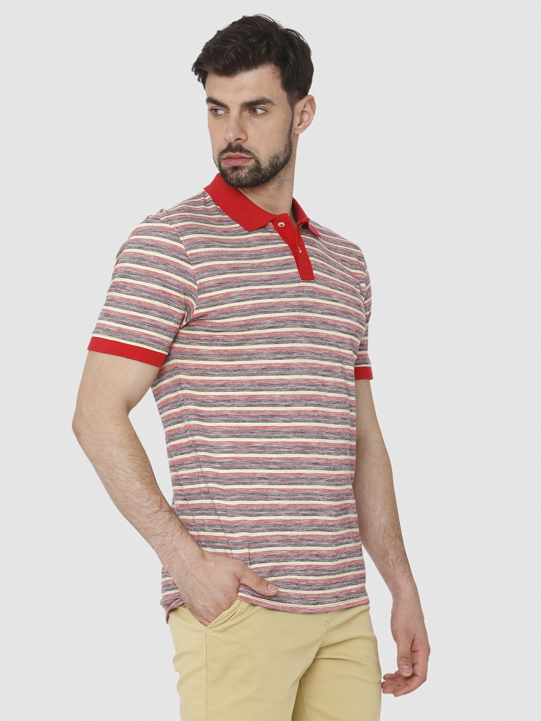 Red Striped Polo Neck T-Shirt