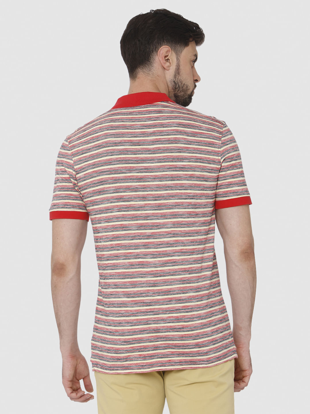 Red Striped Polo Neck T-Shirt
