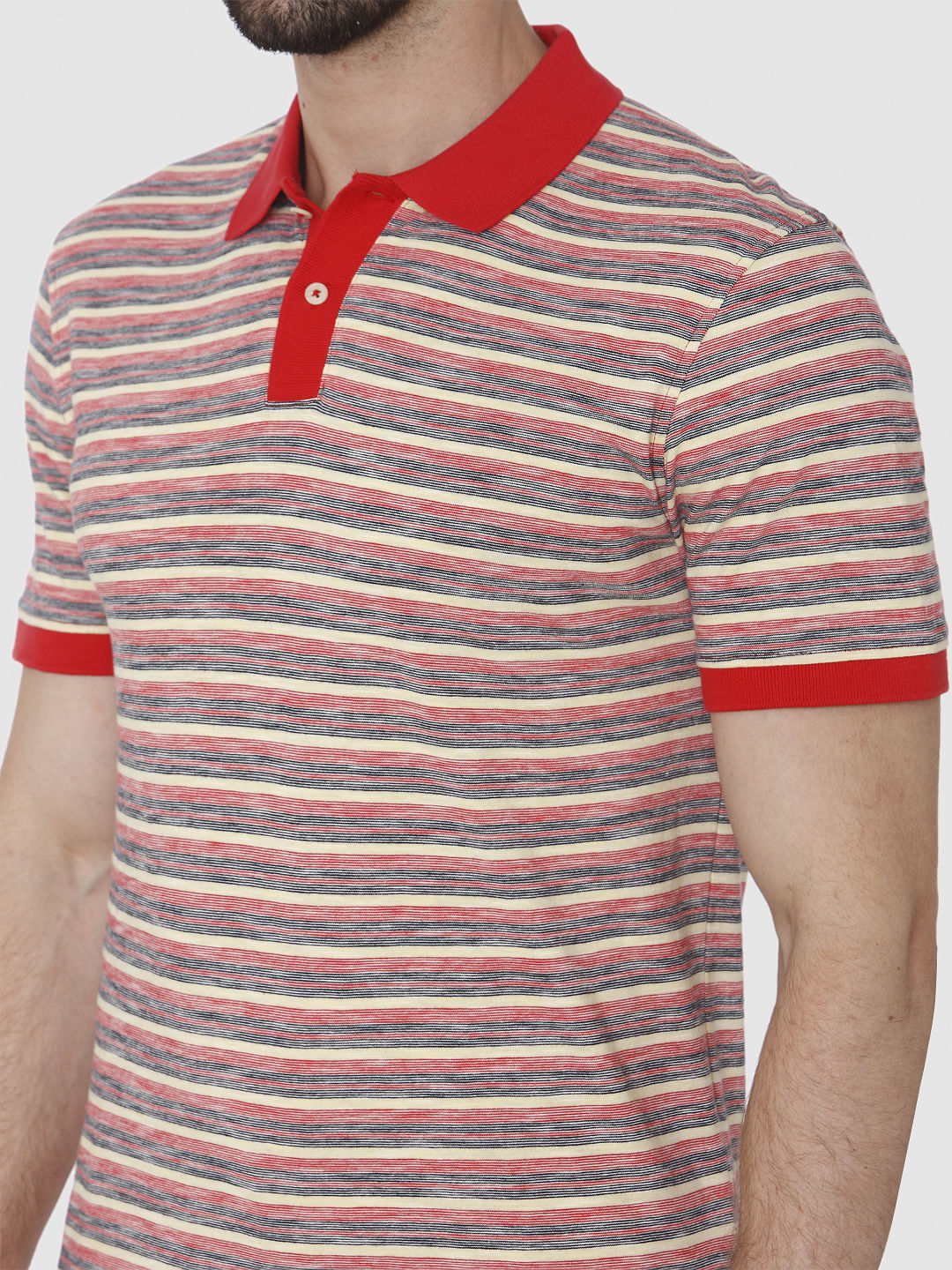 Red Striped Polo Neck T-Shirt