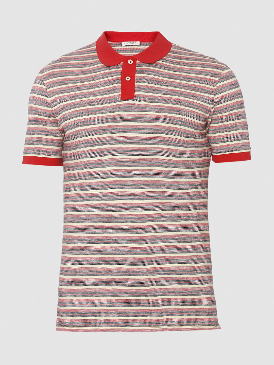 Red Striped Polo Neck T-Shirt