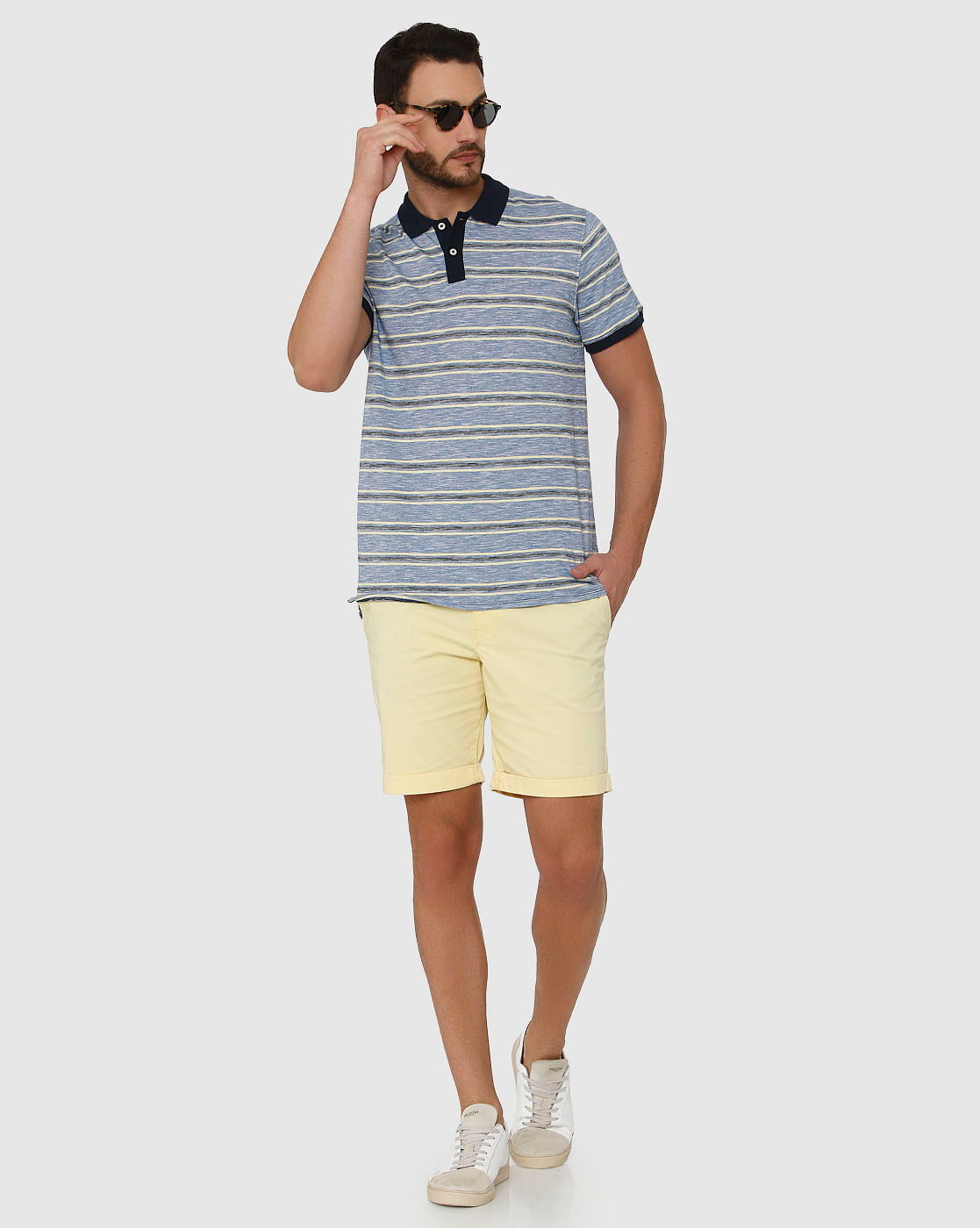 Blue Striped Slim Fit Polo T-Shirt