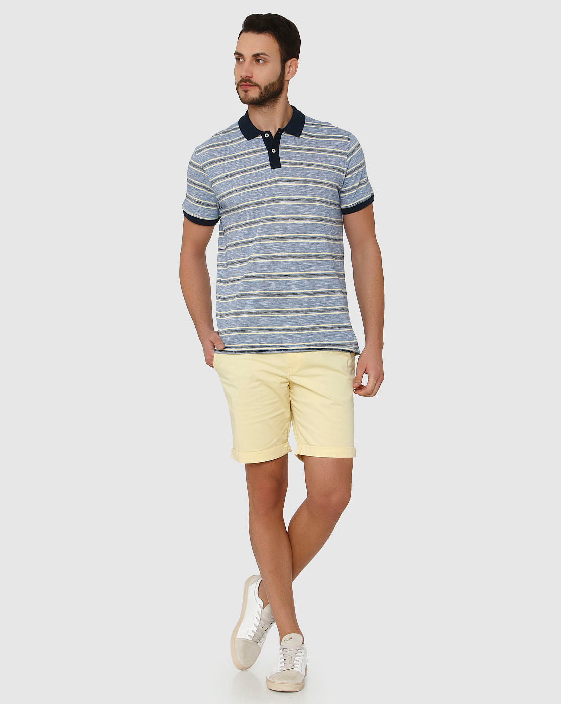 Blue Striped Slim Fit Polo T-Shirt