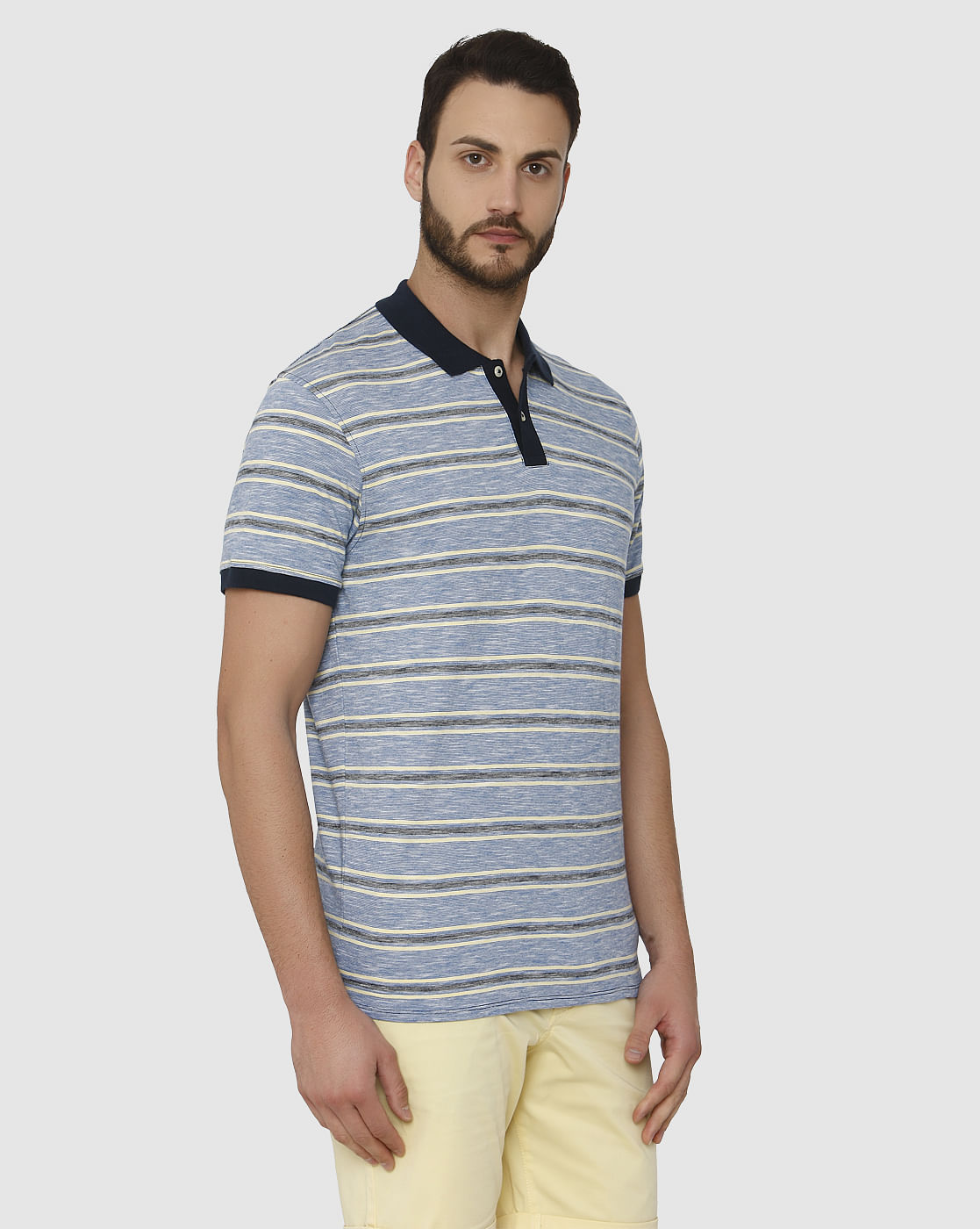 Blue Striped Slim Fit Polo T-Shirt