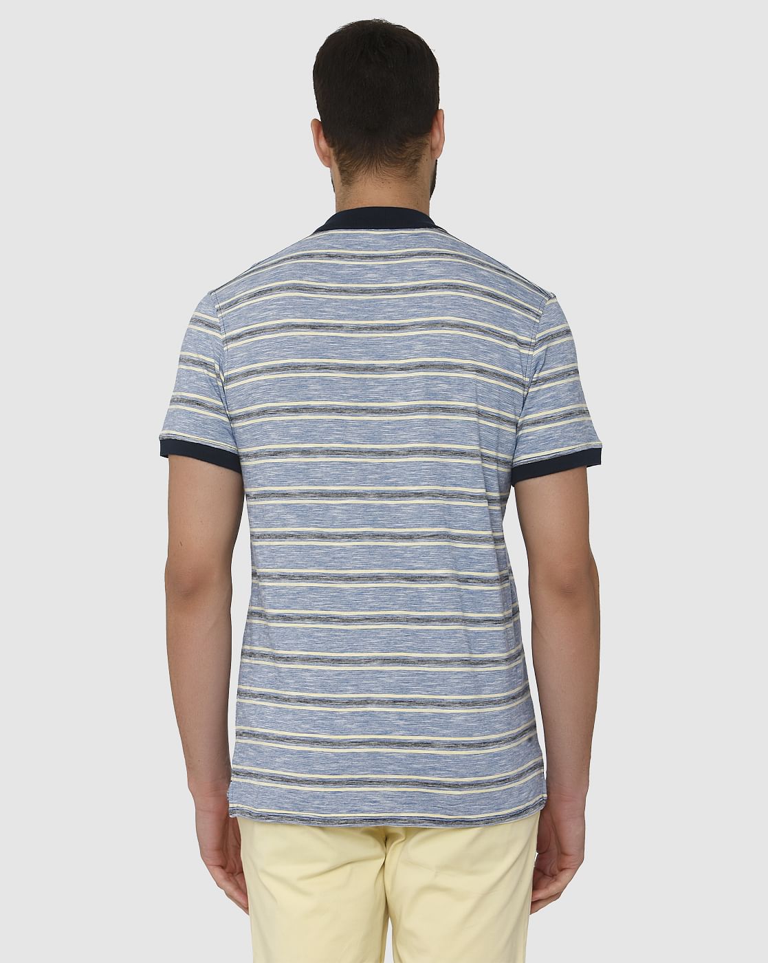 Blue Striped Slim Fit Polo T-Shirt
