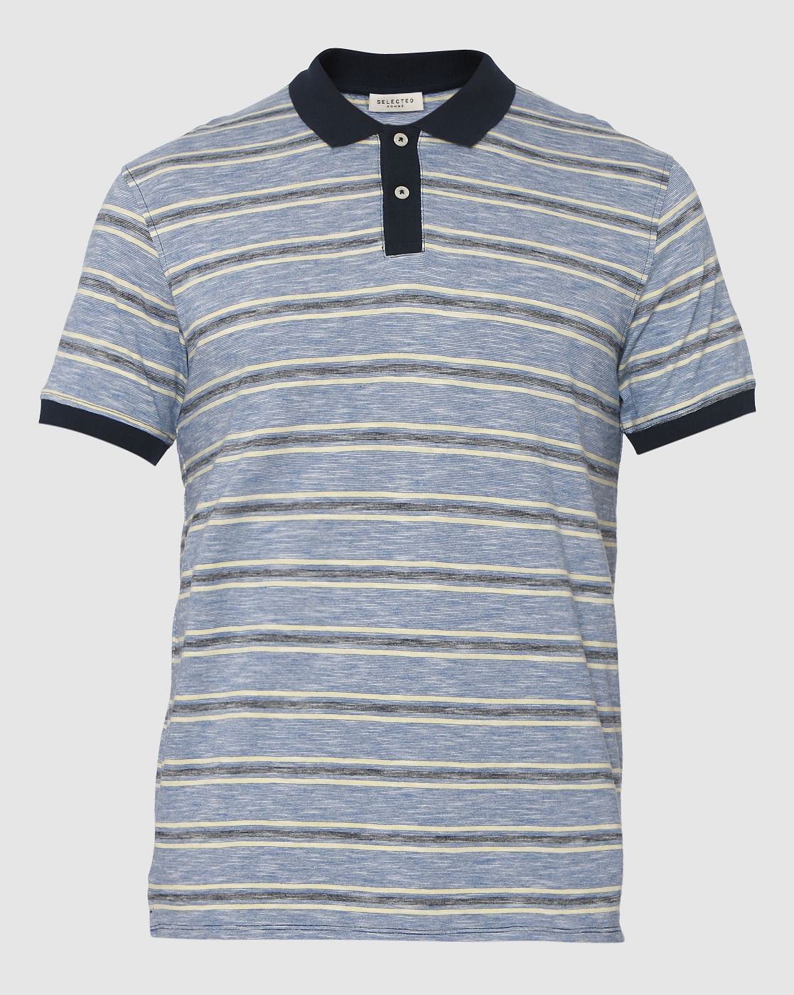 Blue Striped Slim Fit Polo T-Shirt
