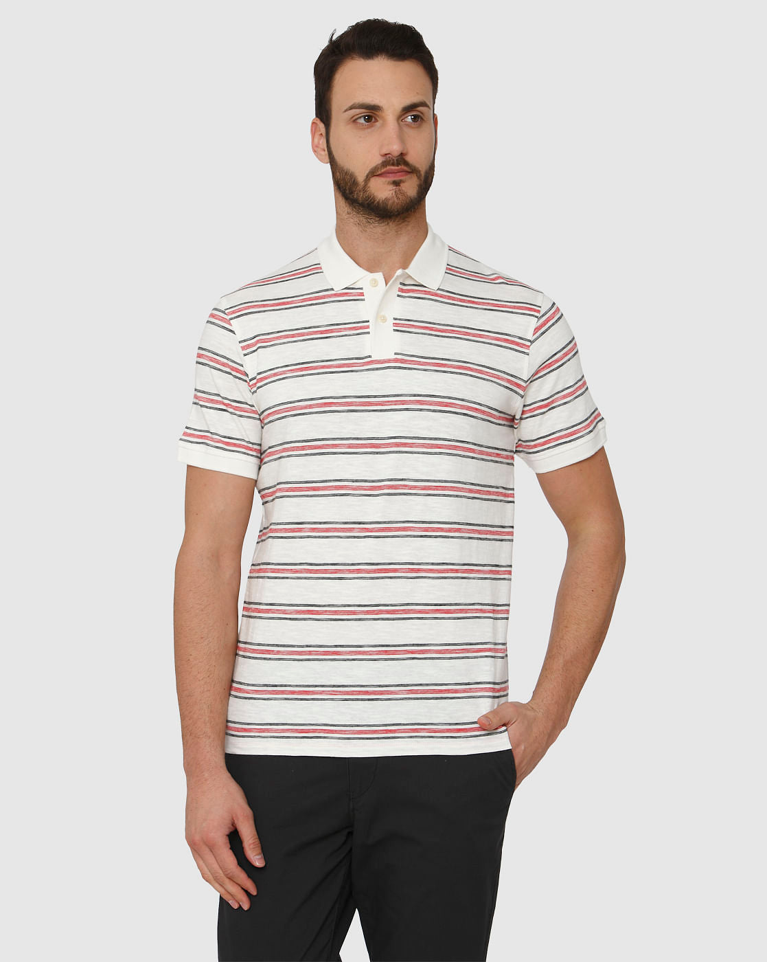 White Striped Polo Neck T-Shirt