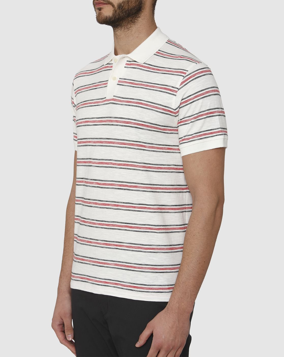 White Striped Polo Neck T-Shirt