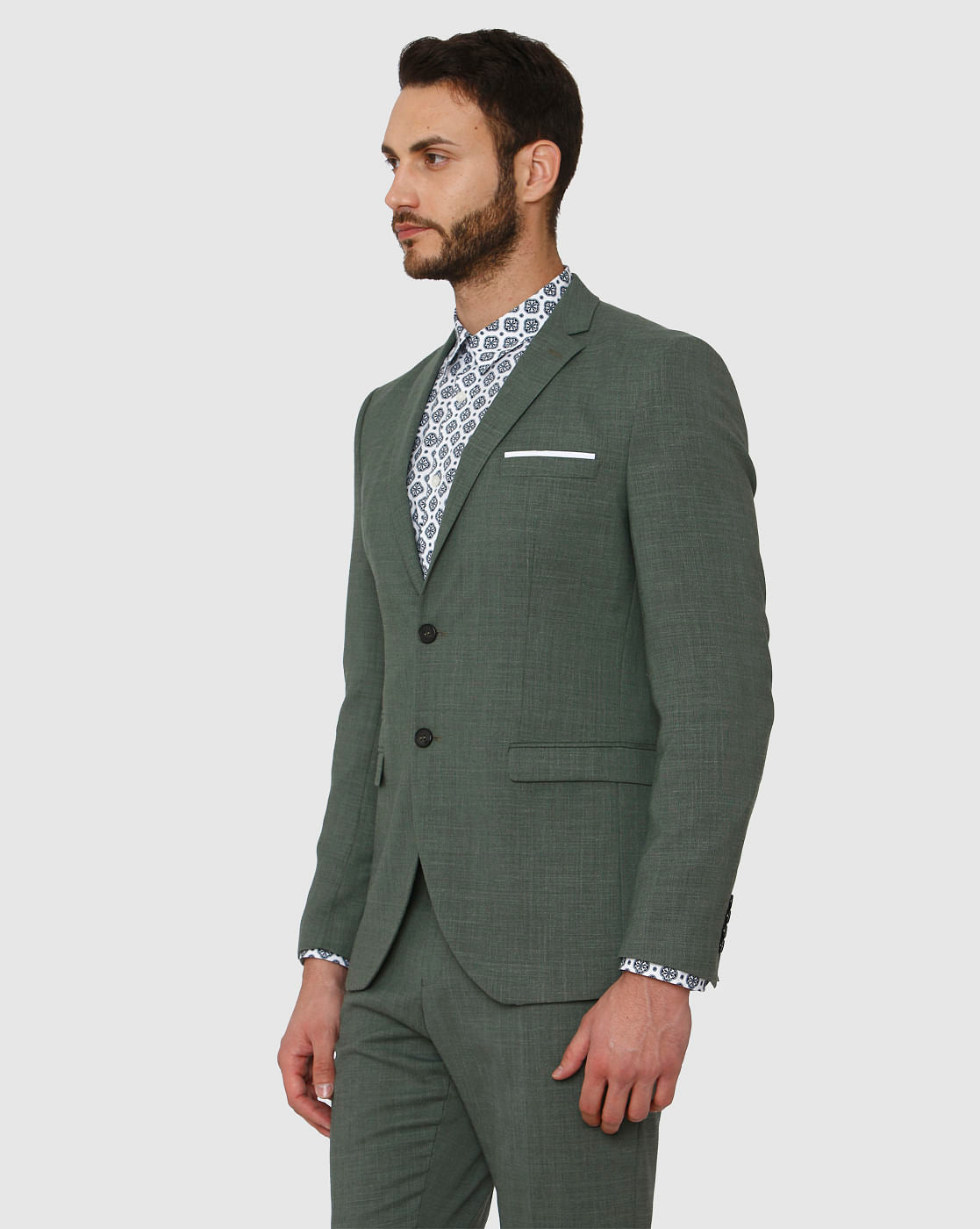 Green Double Button Slim Fit Formal Blazer