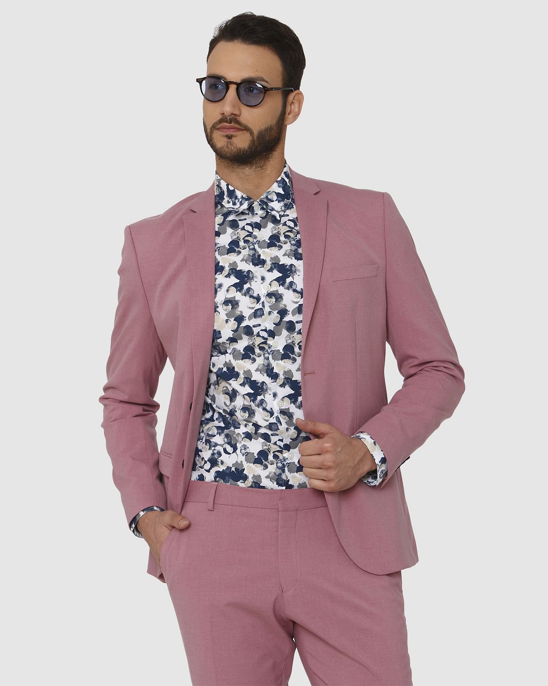 Pink Double Button Slim Fit Formal Blazer