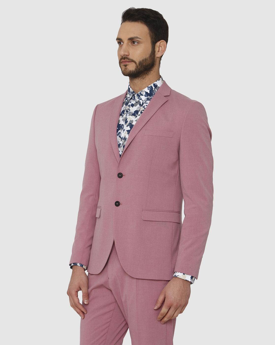 Pink Double Button Slim Fit Formal Blazer