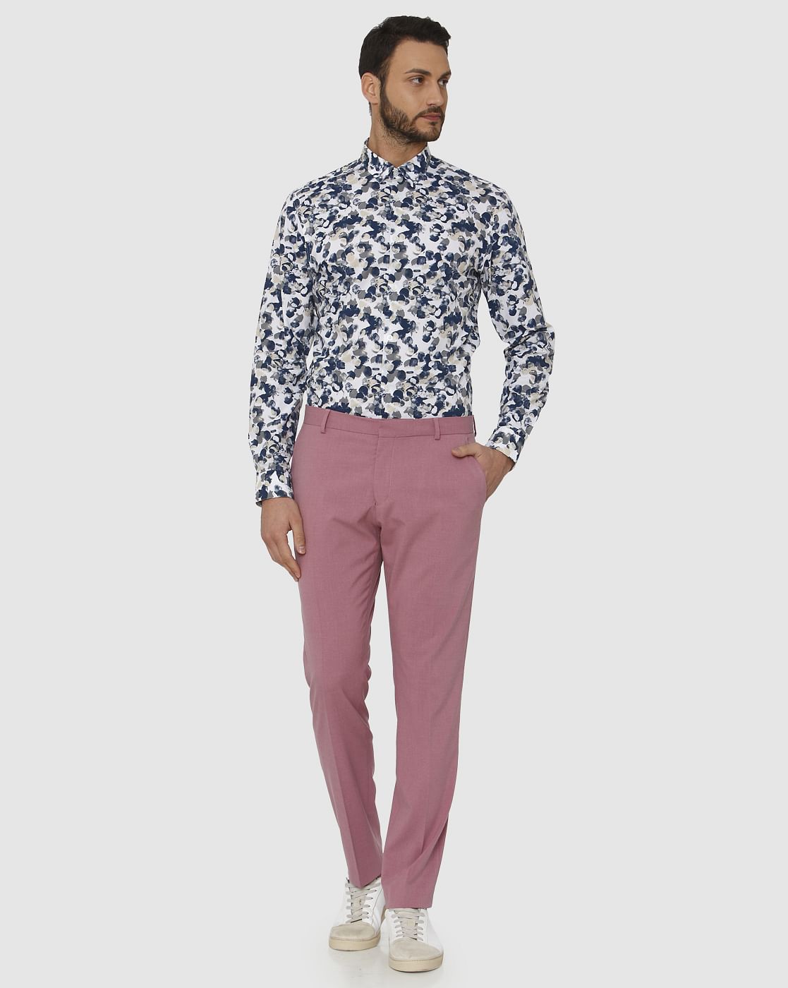 Pink Slim Fit Formal Trousers