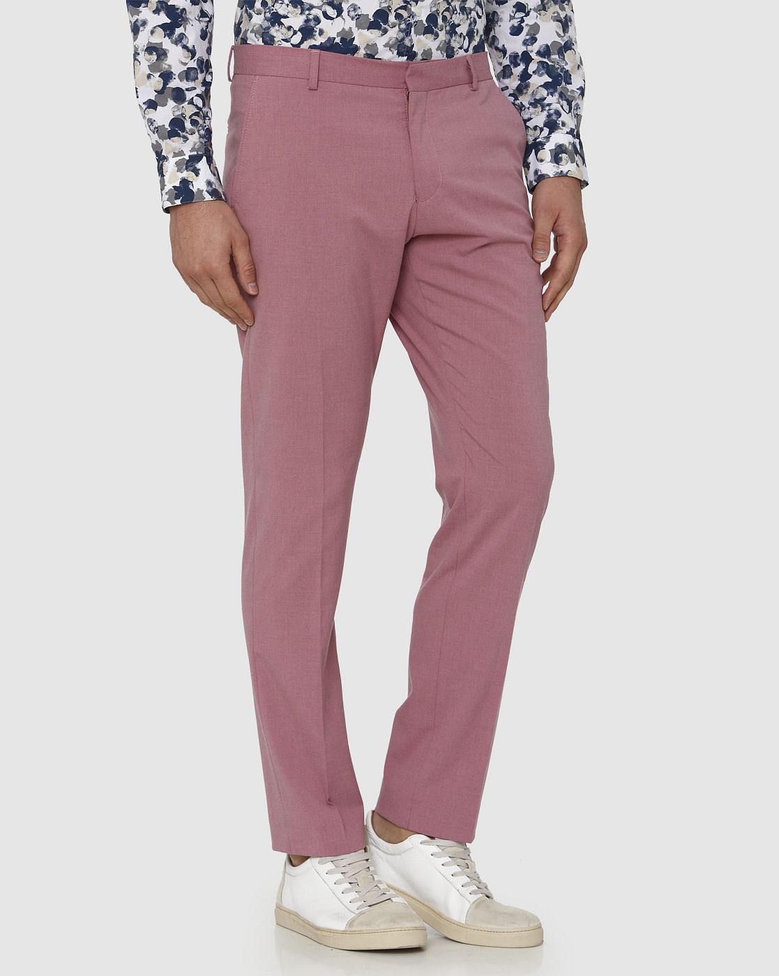 Pink Slim Fit Formal Trousers