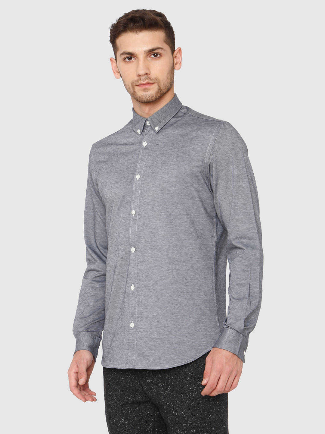 Grey Slim Fit Full Sleeves Shirt