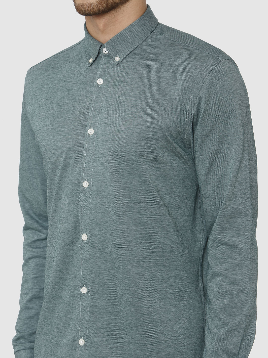 Green Self Design Full Sleeves Shirt