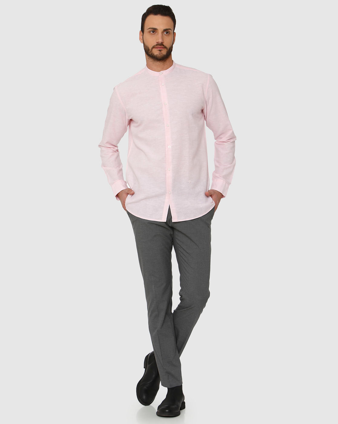 Pink Faded Regular Fit Full Sleeves Shirt