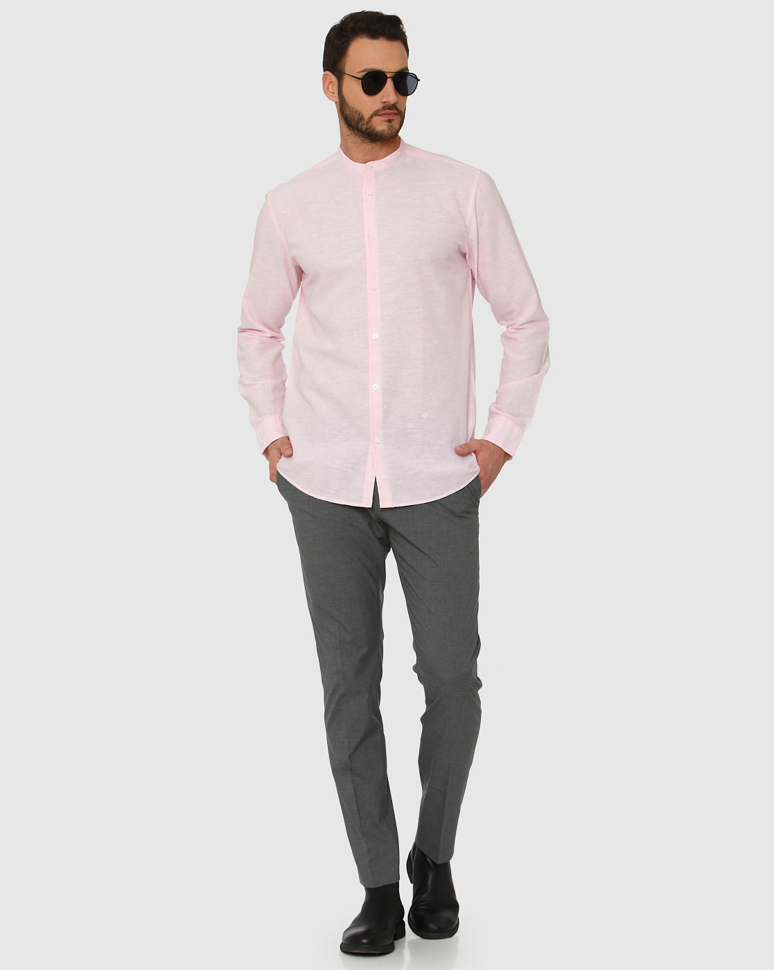 Pink Faded Regular Fit Full Sleeves Shirt