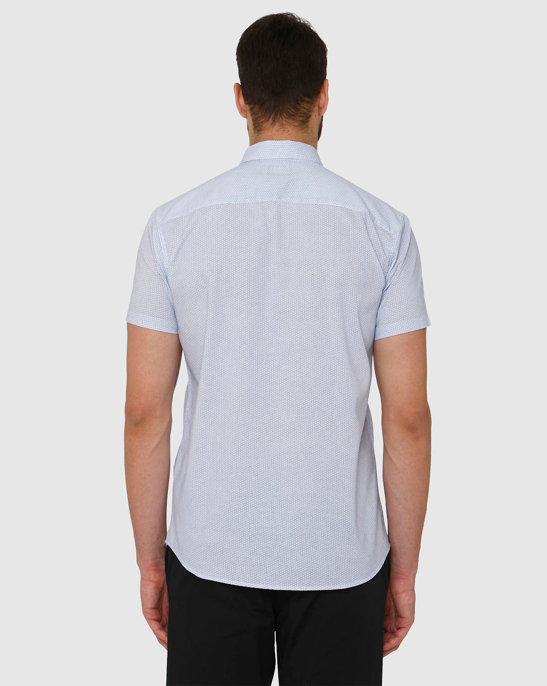 Light Blue Micro Ditsy Print Slim Fit Short Sleeves Shirt