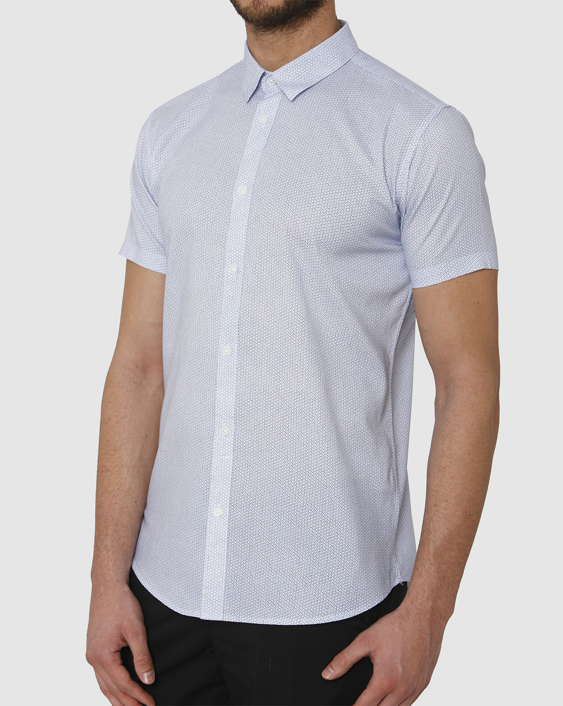 Light Blue Micro Ditsy Print Slim Fit Short Sleeves Shirt