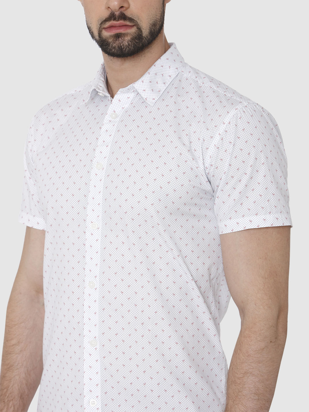 White Printed Short Sleeves Shirt