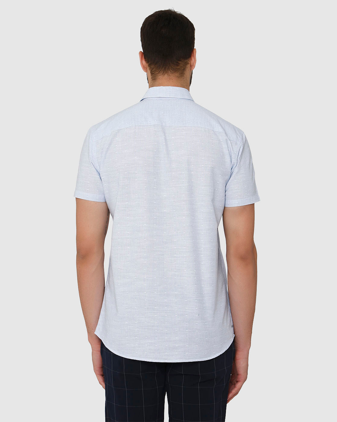 Light Blue Micro Ditsy Print Slim Fit Short Sleeves Shirt
