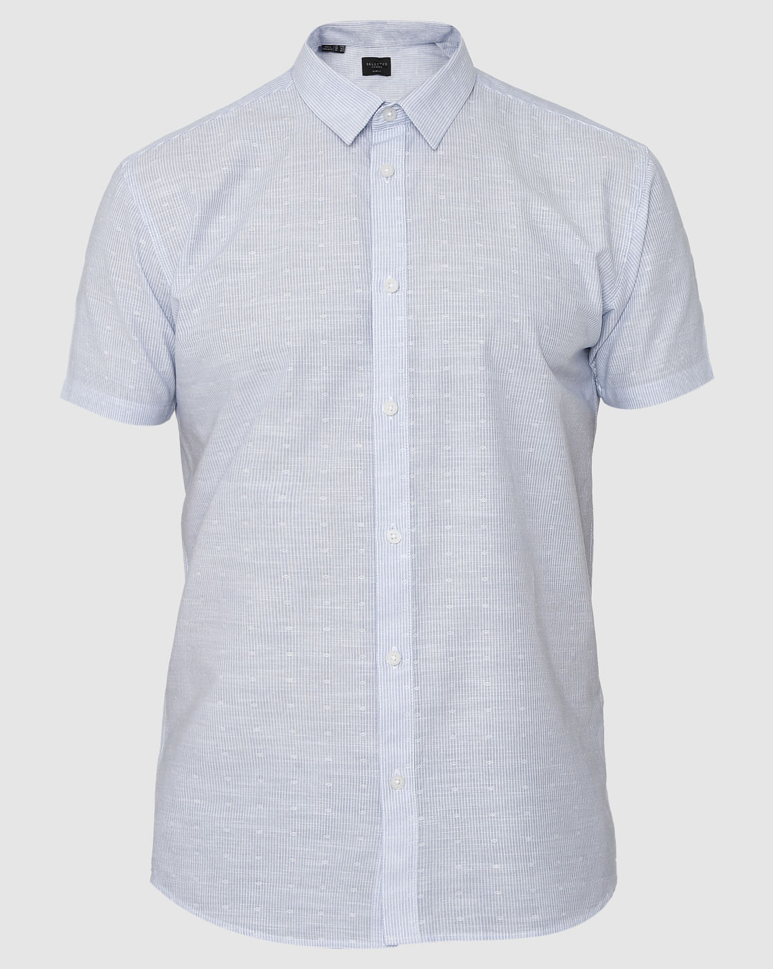 Light Blue Micro Ditsy Print Slim Fit Short Sleeves Shirt