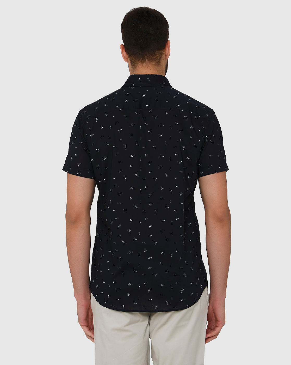 Navy Blue All Over Printed Regular Fit Short Sleeves Shirt
