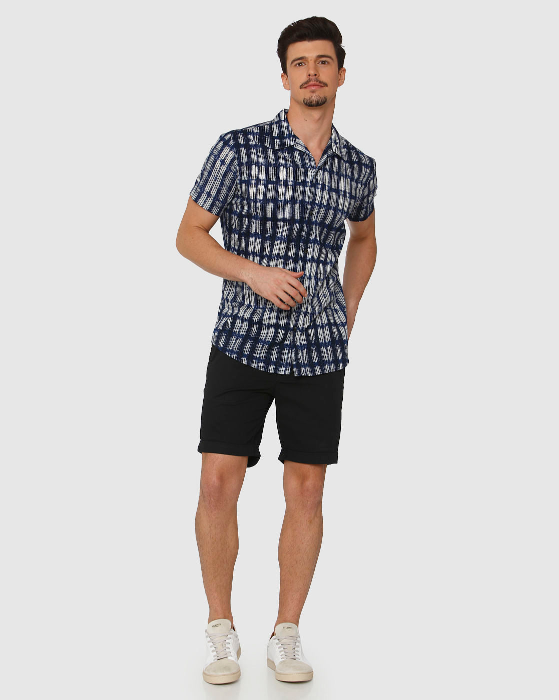 Blue All Over Print Regular Fit Short Sleeves Shirt