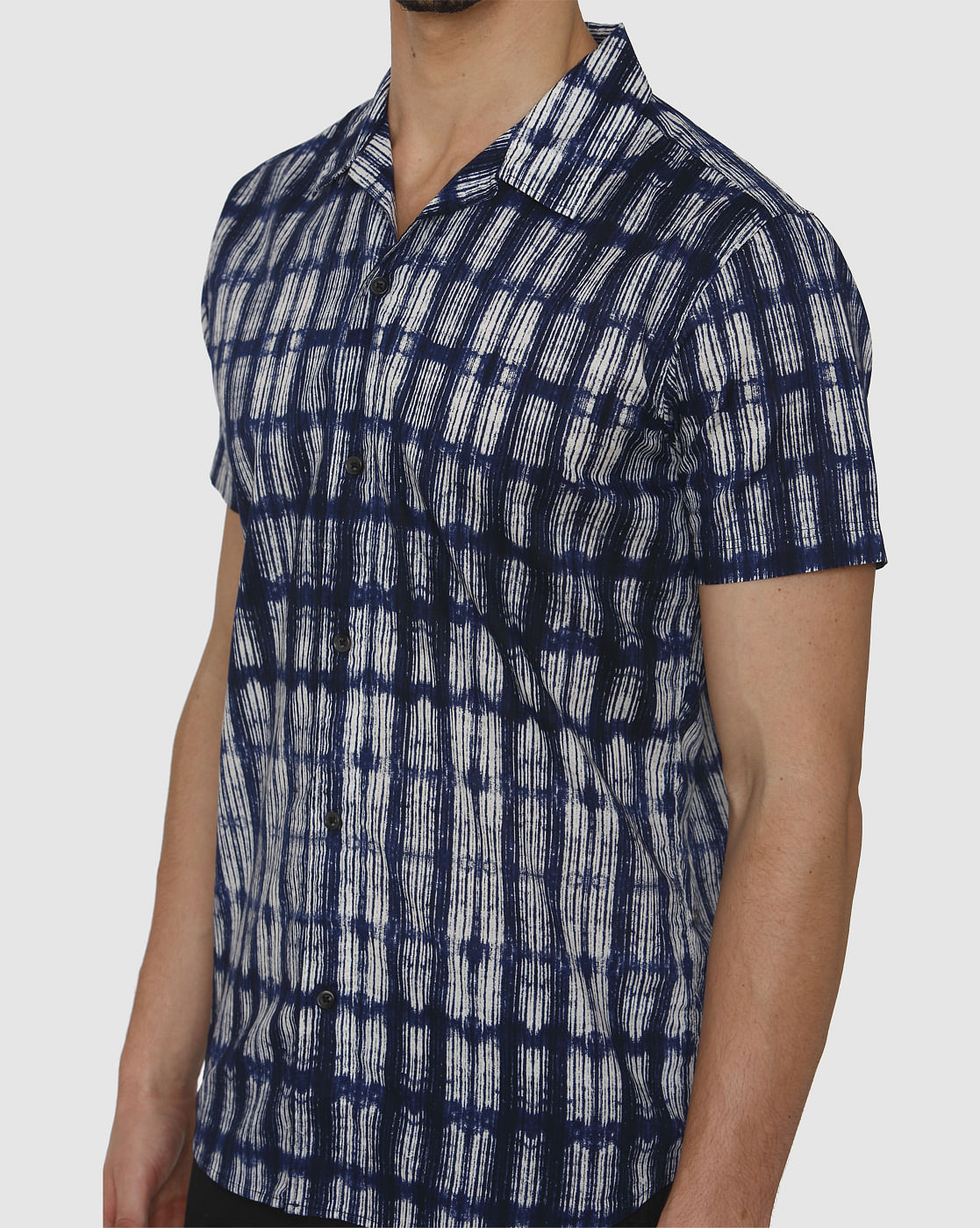 Blue All Over Print Regular Fit Short Sleeves Shirt
