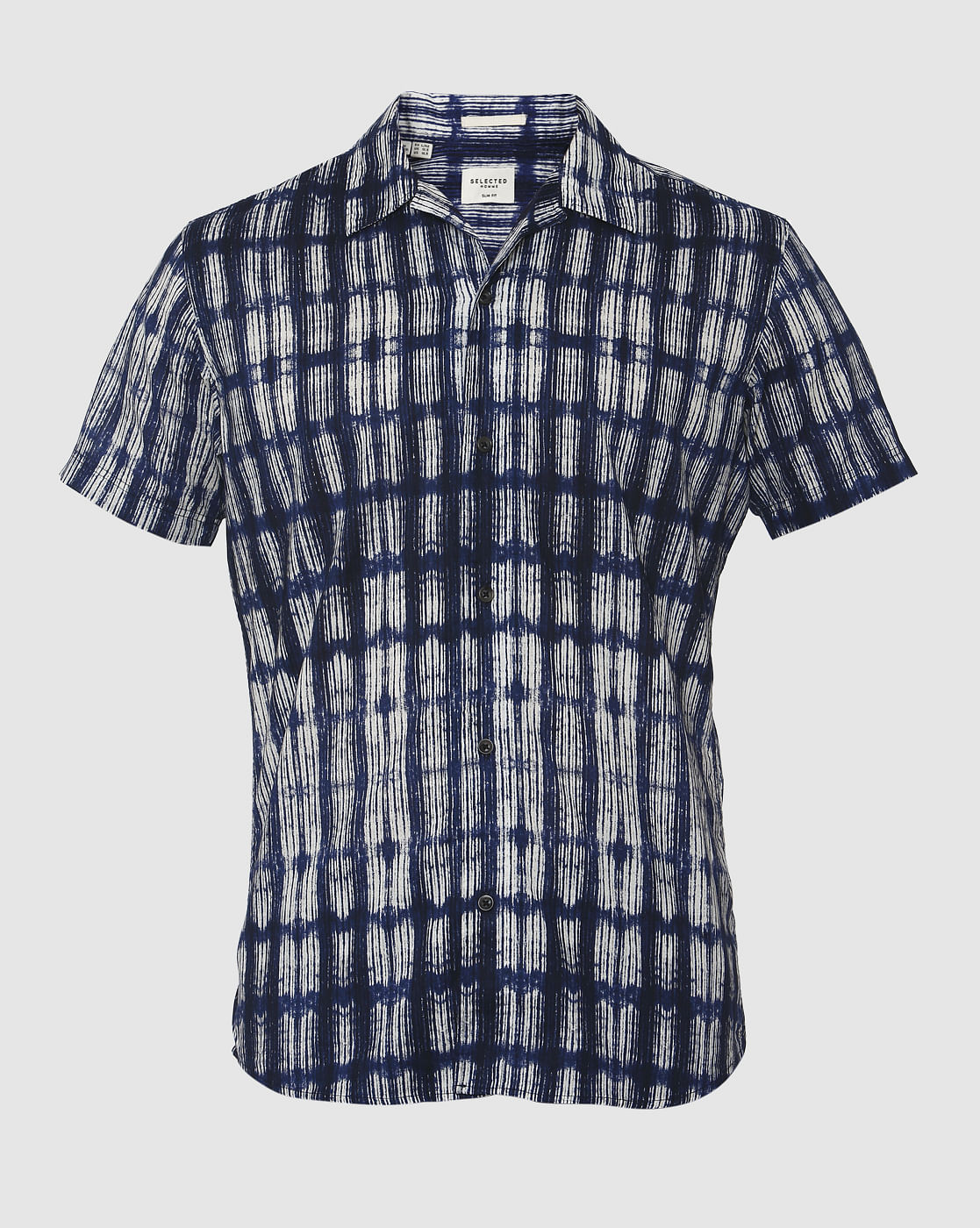 Blue All Over Print Regular Fit Short Sleeves Shirt