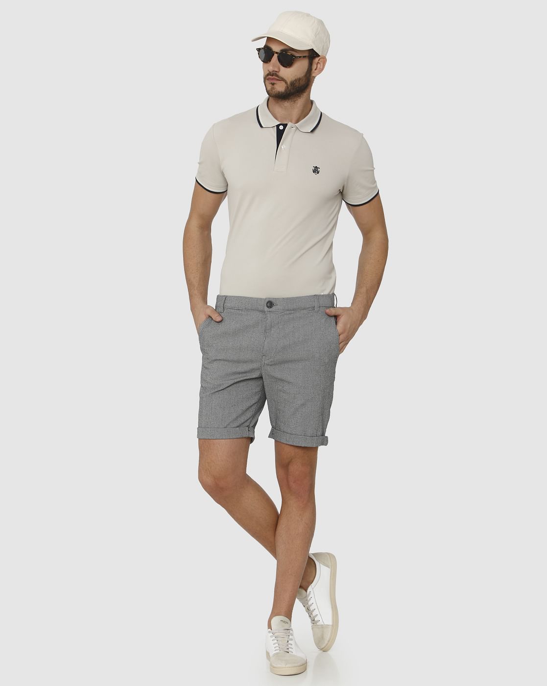 Grey Fine Striped Chino Shorts