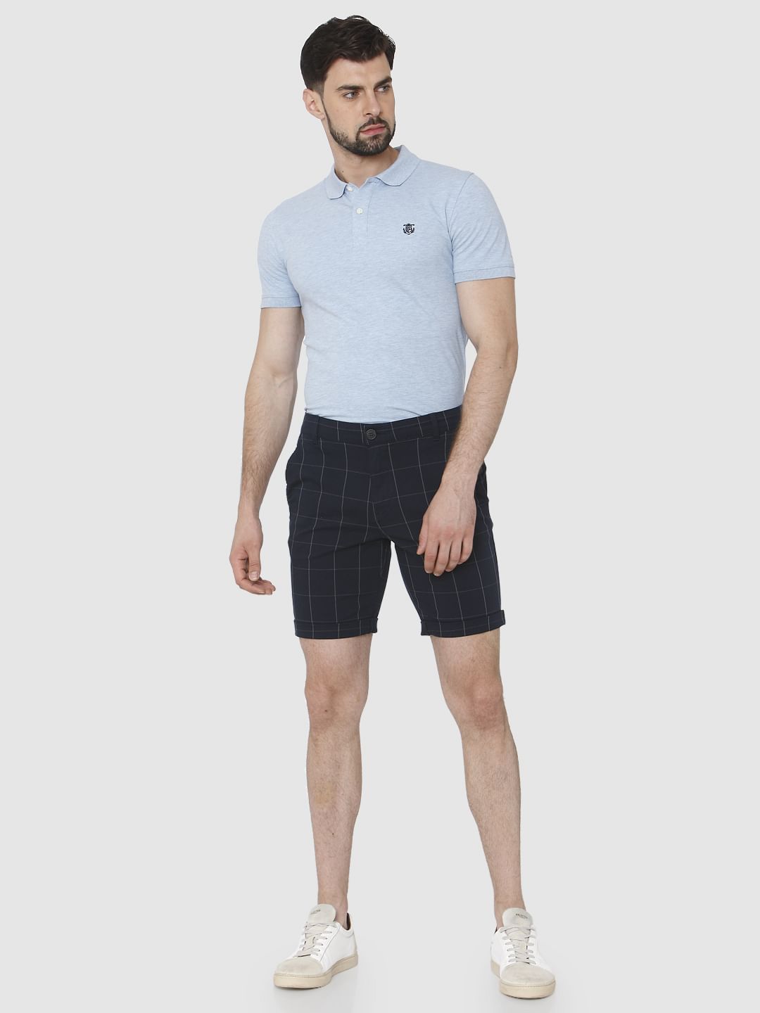 Navy Blue Check Chino Shorts