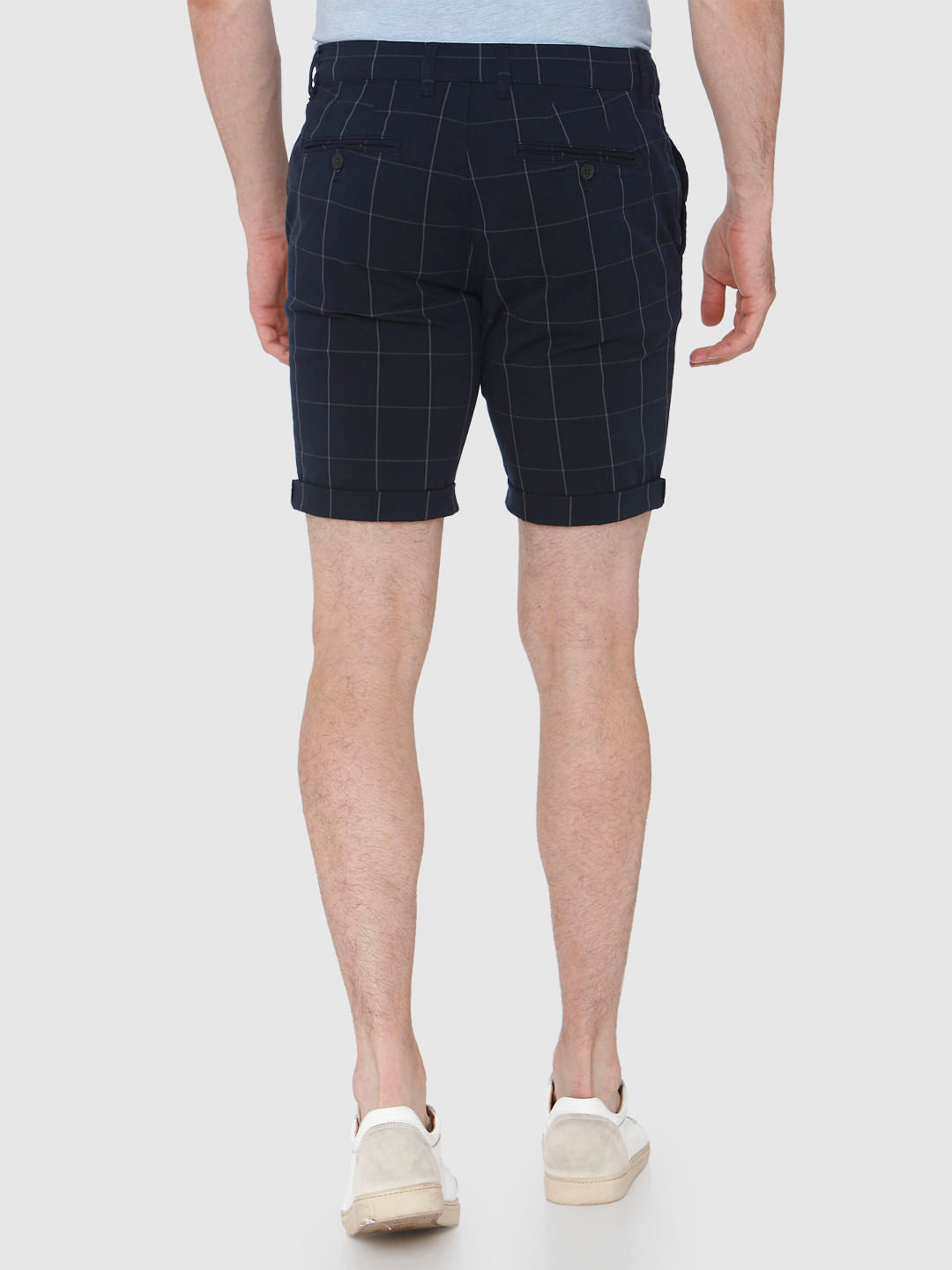 Navy Blue Check Chino Shorts