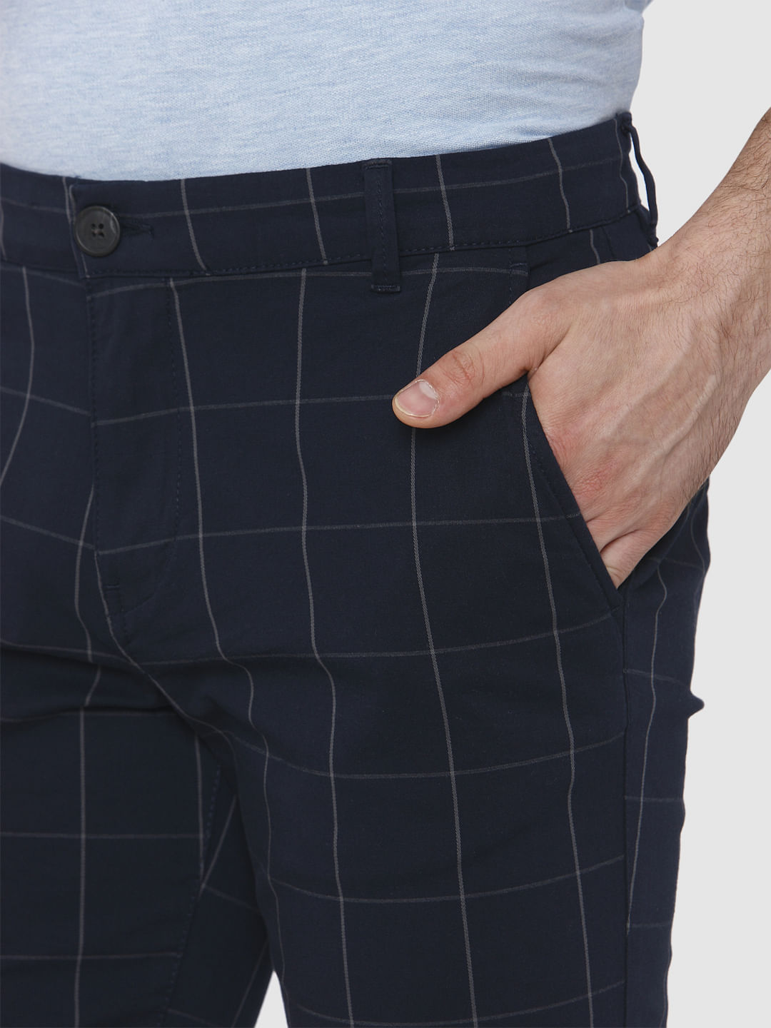 Navy Blue Check Chino Shorts