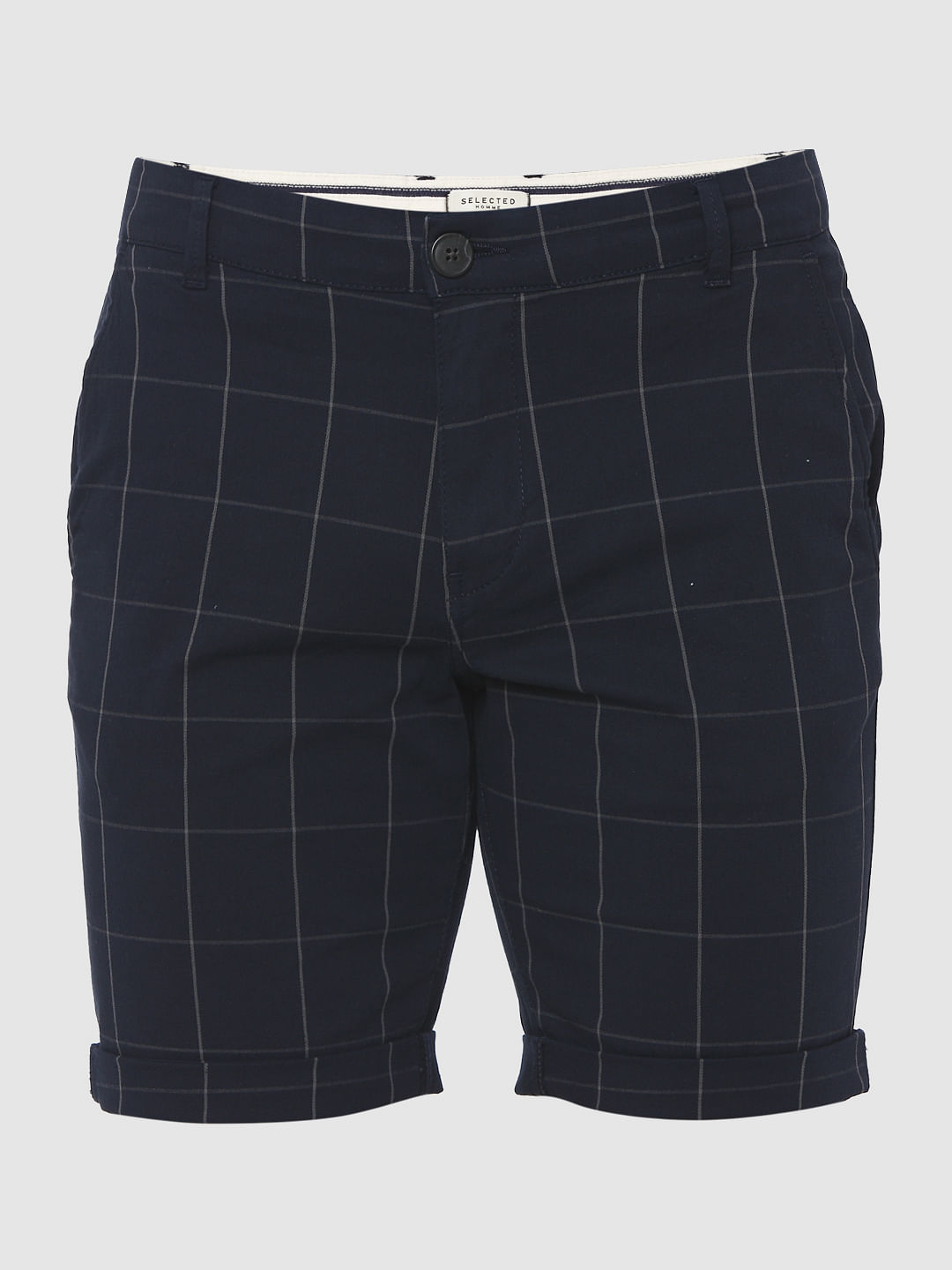 Navy Blue Check Chino Shorts