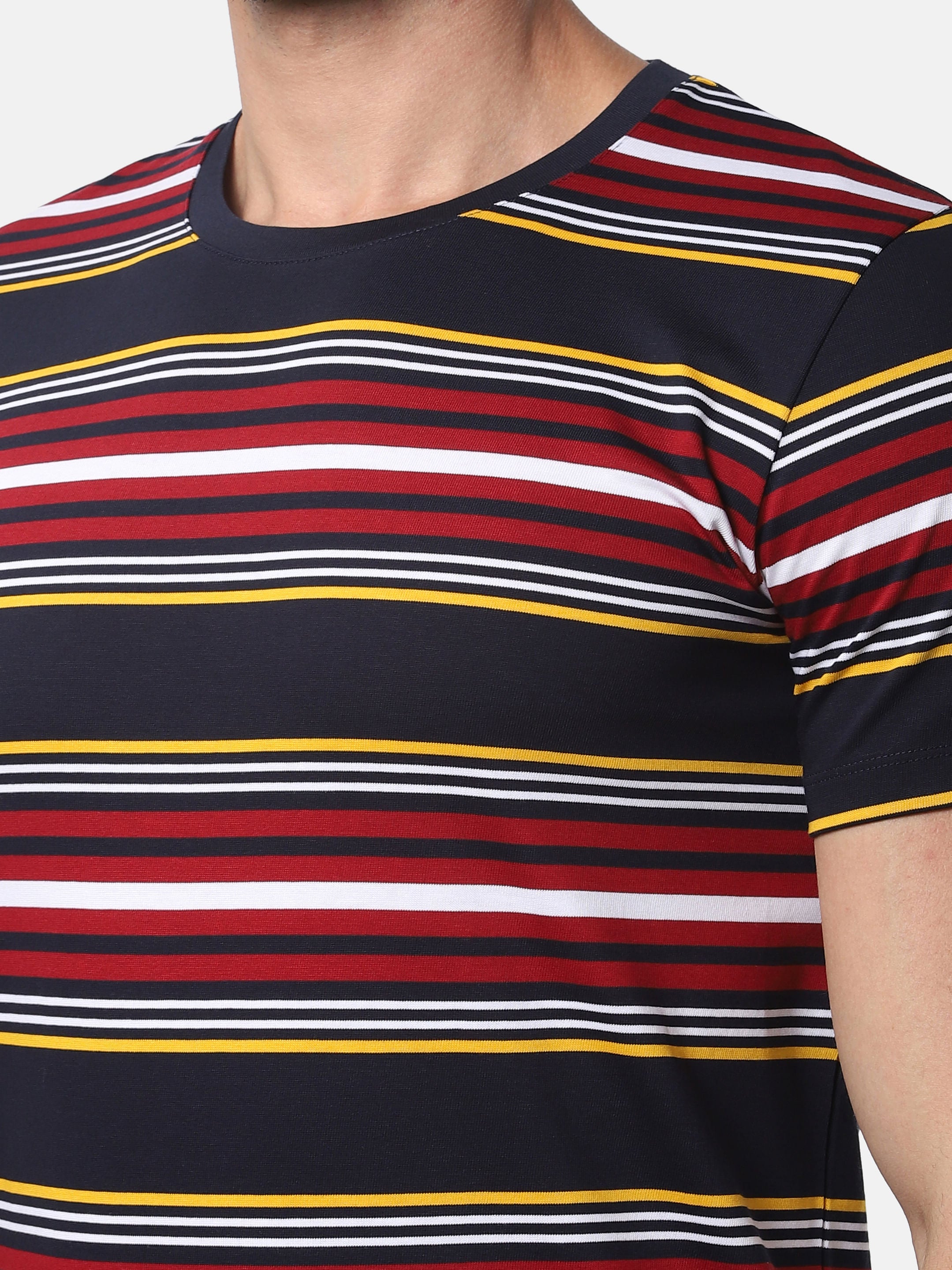 Dark Blue Striped Slim Fit Crew Neck T-Shirt