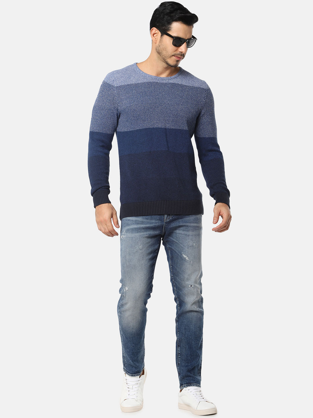 Blue Colourblocked Pullover