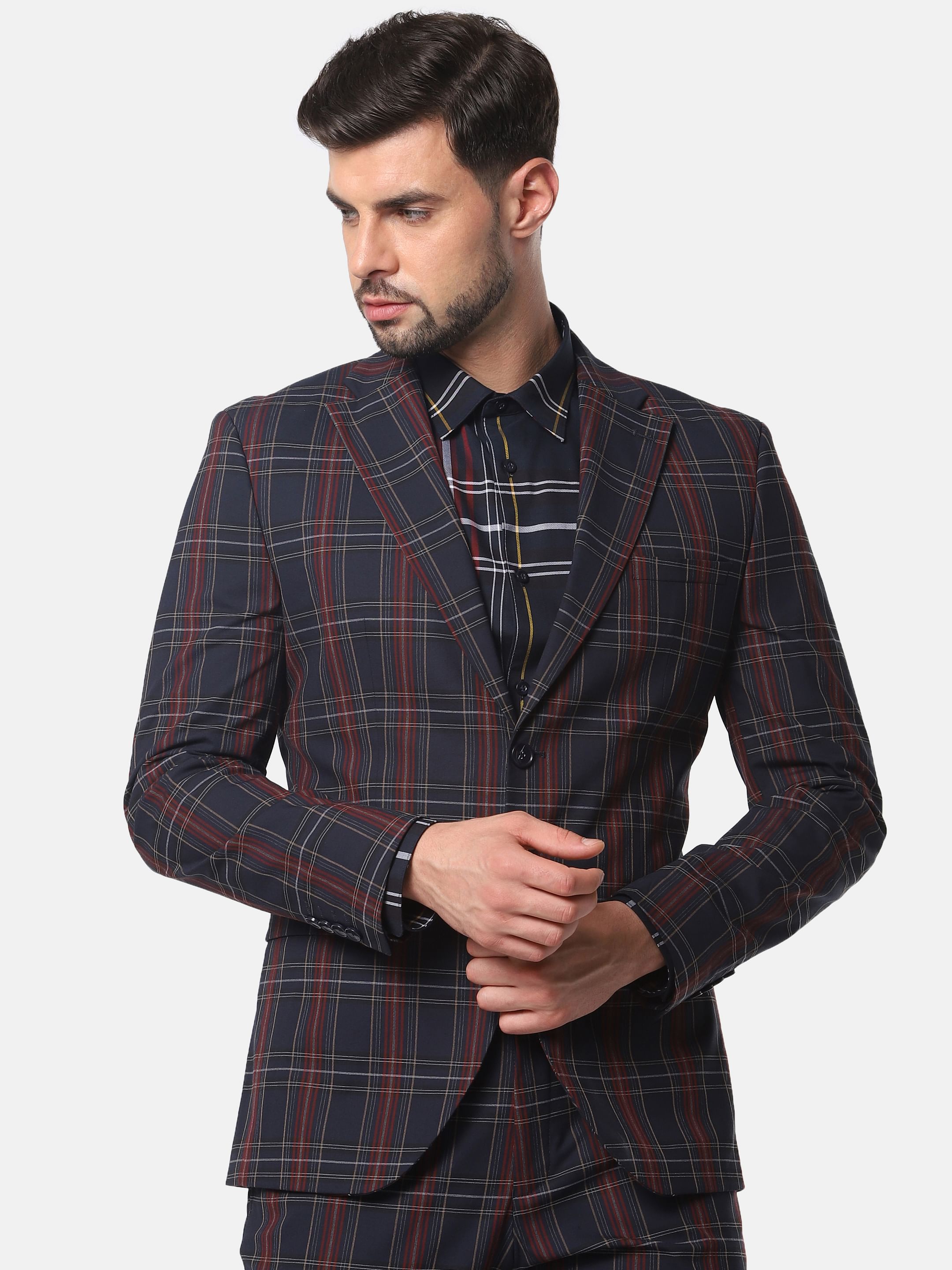 Navy Blue Check Formal Blazer