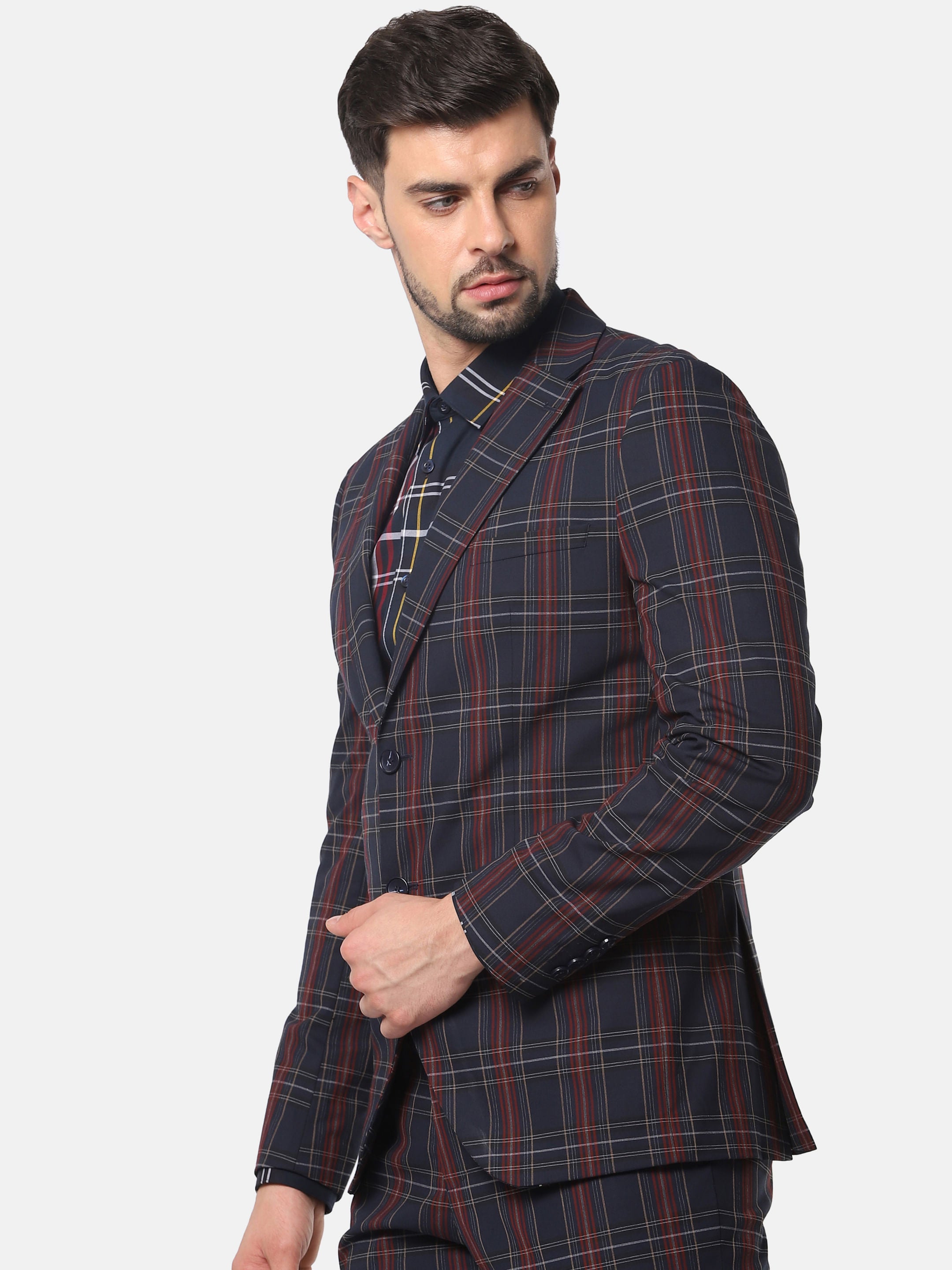 Navy Blue Check Formal Blazer